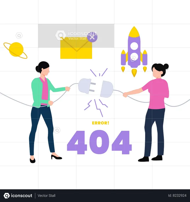 Chicas intentando arreglar el error 404  Ilustración