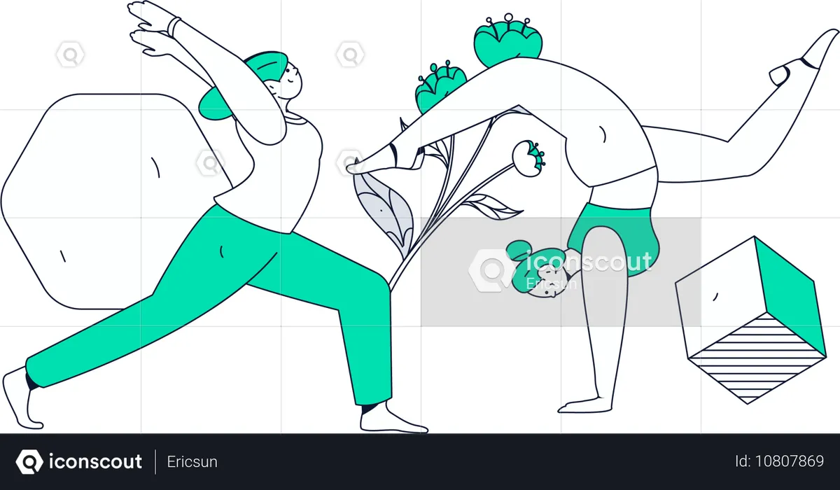 Chicas de yoga haciendo yoga por la mañana  Ilustración