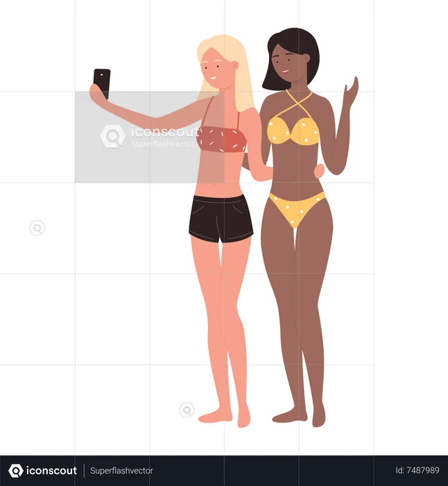 Chicas tomando selfie  Ilustración