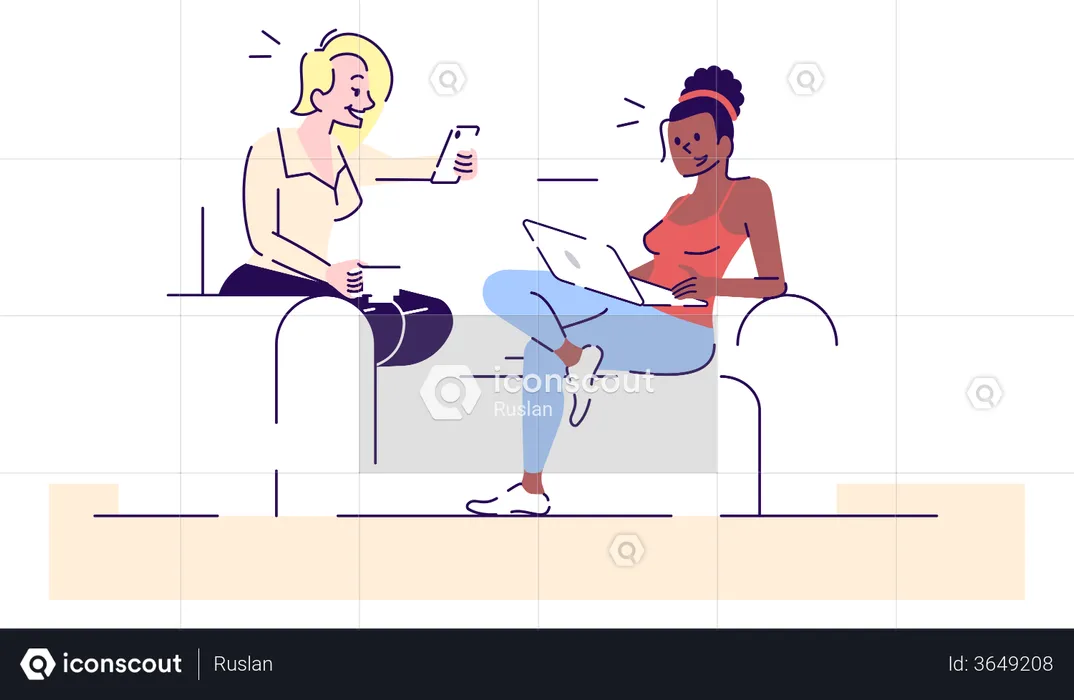 Chicas usando gadgets  Ilustración