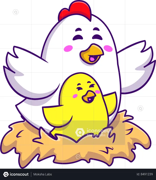 Chicken And Chick On Nest  Illustration