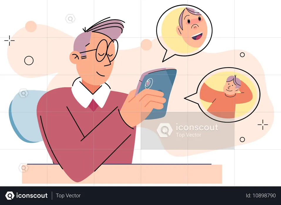 Chico haciendo chat en línea  Ilustración