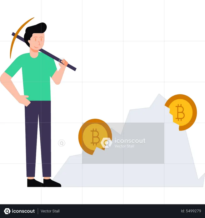 El chico está minando bitcoins  Ilustración