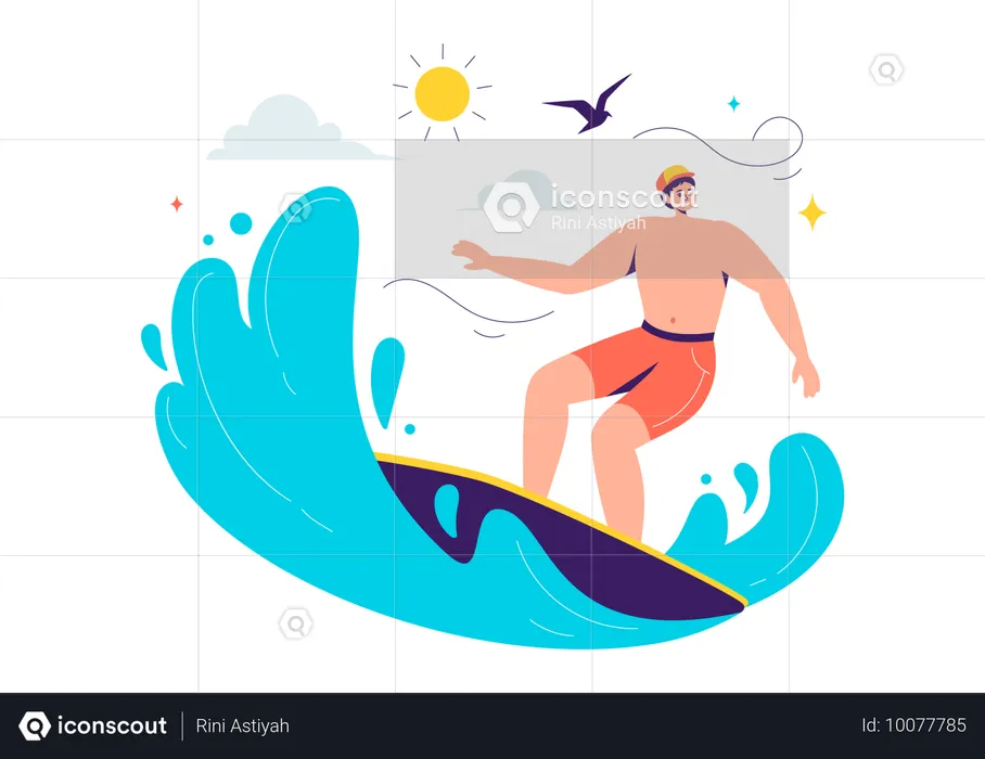 Chico surfeando  Ilustración