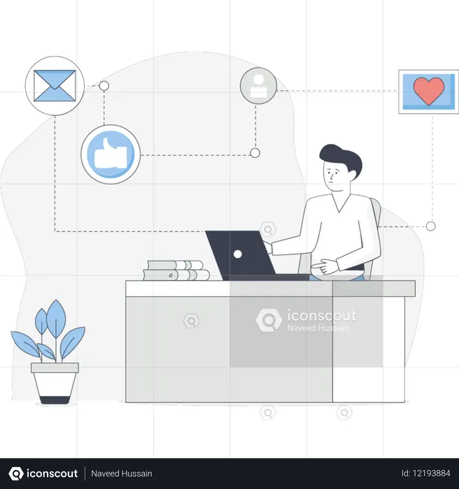 Niño trabajando en un usuario de redes sociales  Ilustración