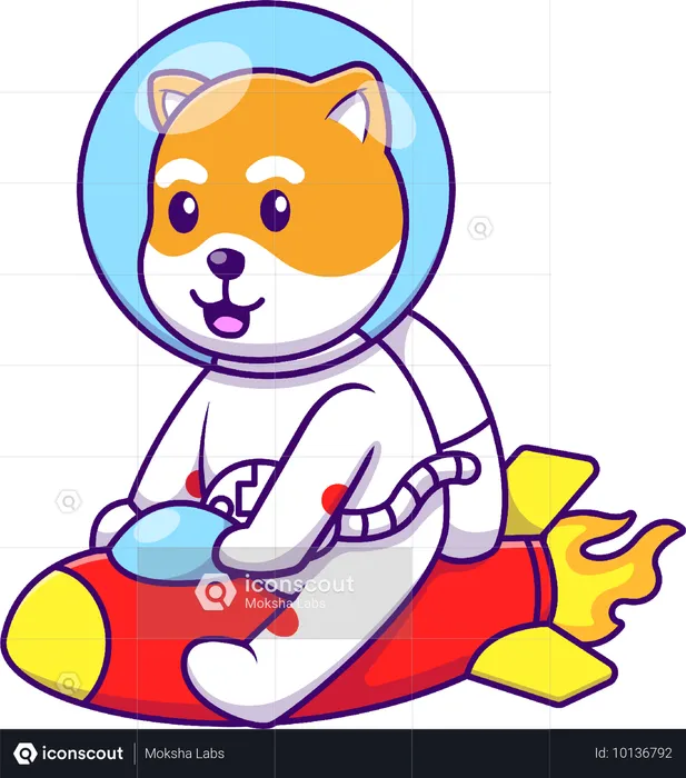 Chien Shiba Inu astronaute chevauchant une fusée  Illustration