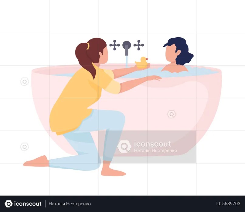 Child Bathing Time  Illustration