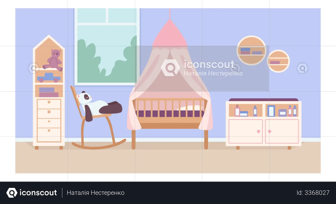 Child bedroom for newborn ?flat color vector illustration  Illustration