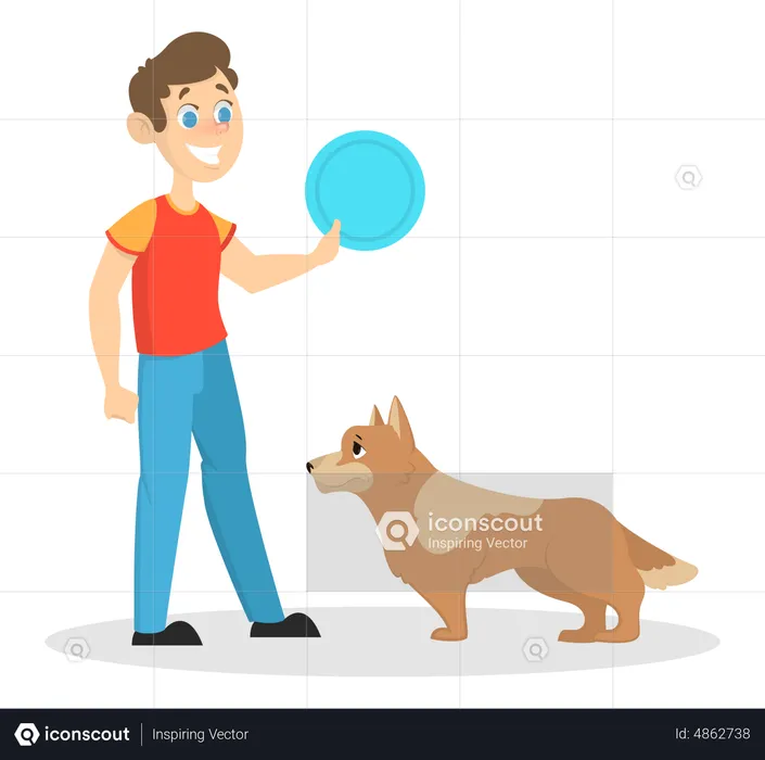 Child boy play with a dog  Illustration