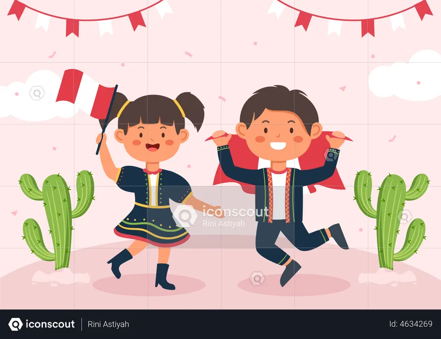 Child Celebrate Peru Independence Day  Illustration