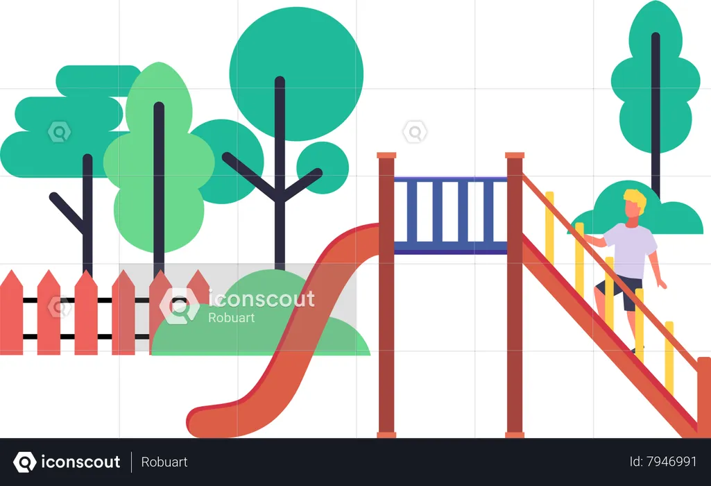 Child climbs to the slide  Illustration
