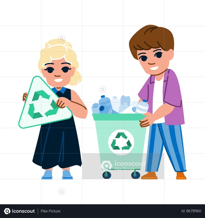 Child collecting plastic  Illustration