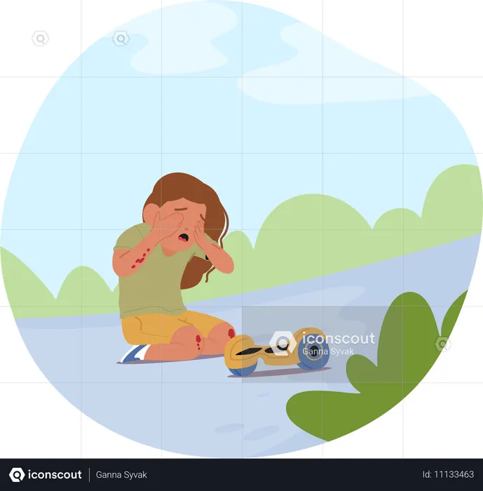 Child crying after hoverboard accident  Illustration