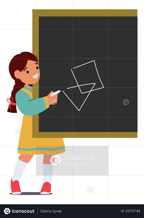 Child drawing geometric figures on blackboard  Illustration