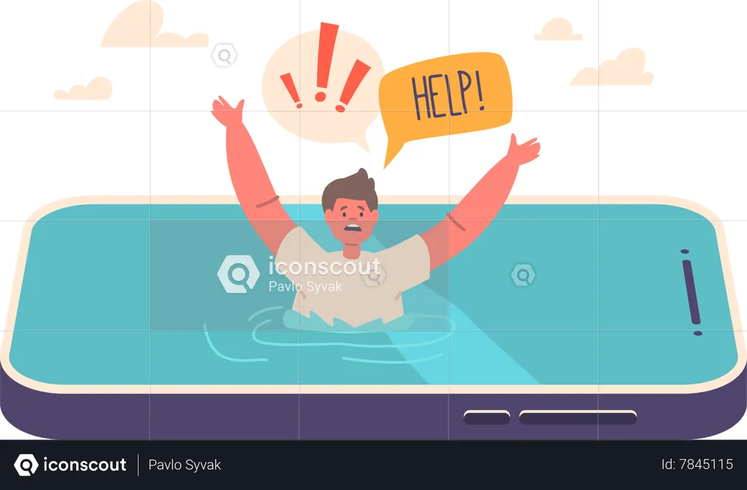 Child Drowning In The Smartphone Screen  Illustration