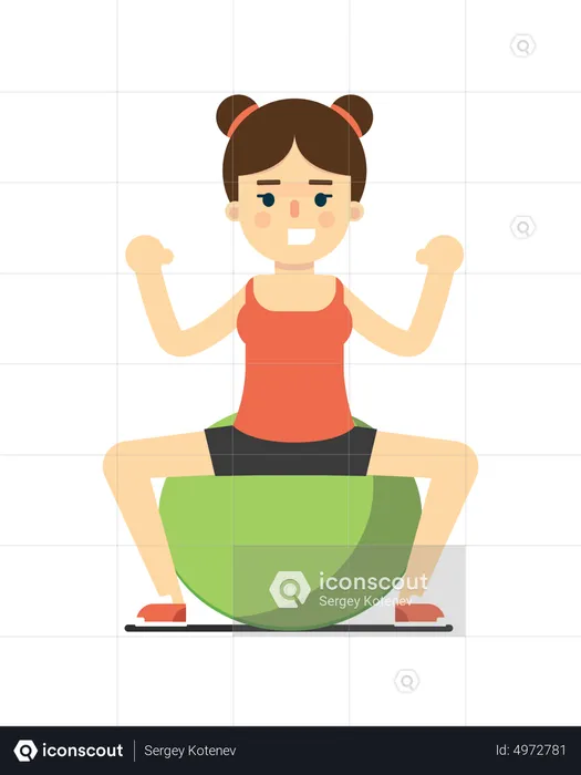 Child Girl Doing Exercise With Gymnastic Ball  Illustration