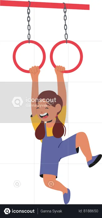 Child Girl Hanging From Monkey Bars  Illustration
