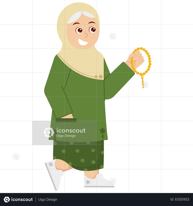 Child Girl Holding Prayer Beads  Illustration