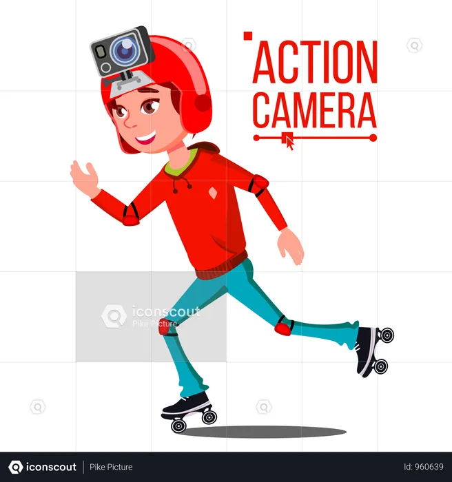 Child Girl With Action Camera Vector  Illustration