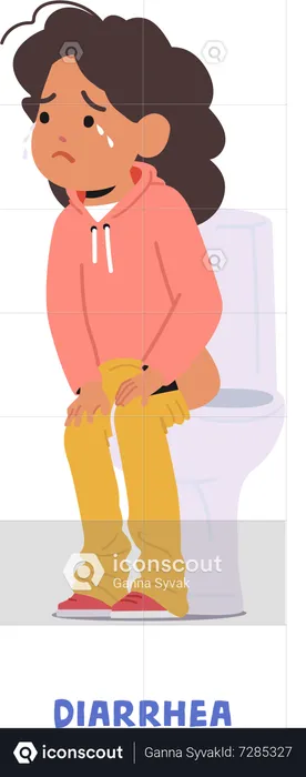 Child Girl With Diarrhea  Illustration