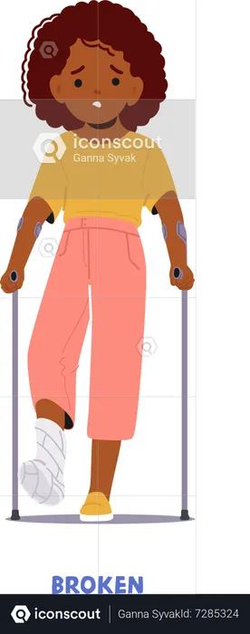 Child Girl With Foot Fracture  Illustration
