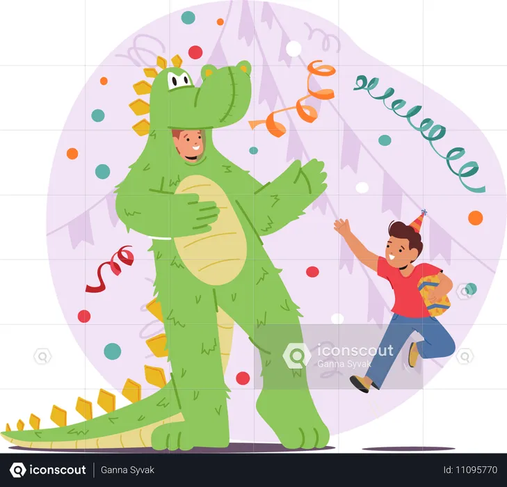 Child Gleefully Dances In Crocodile  Illustration