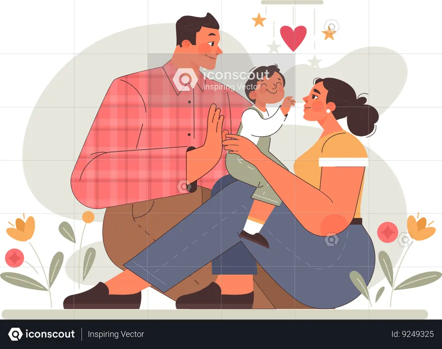 Child growing in loving family  Illustration