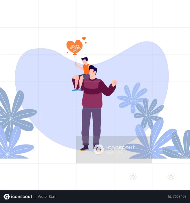 Child holding Father's Day balloon  Illustration