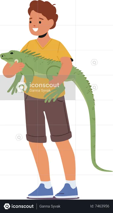 Child holding varan pet  Illustration