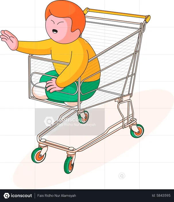 Child in basket shop  Illustration