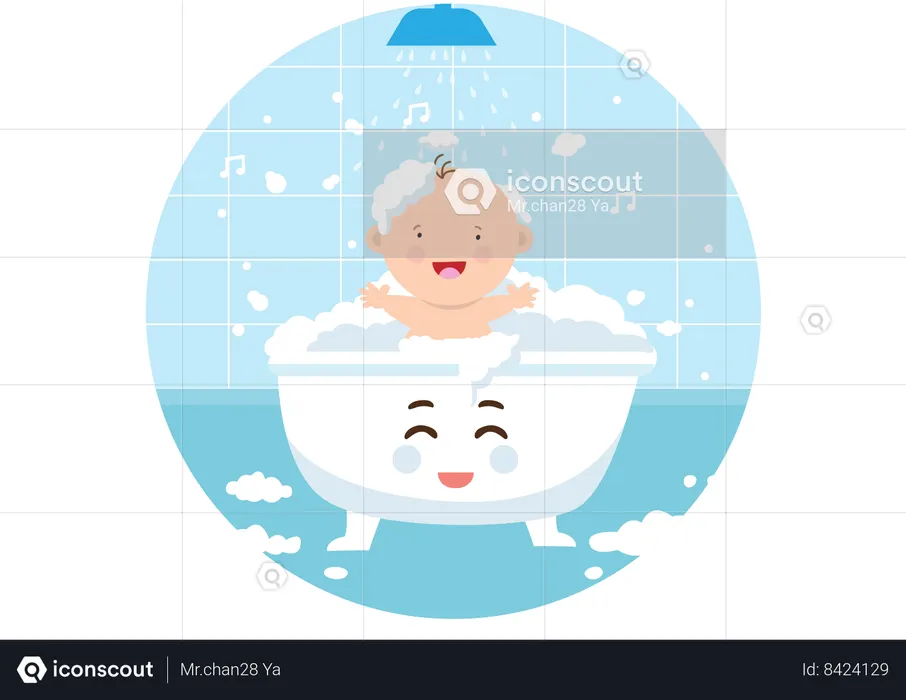 Child is enjoying in bath tub  Illustration