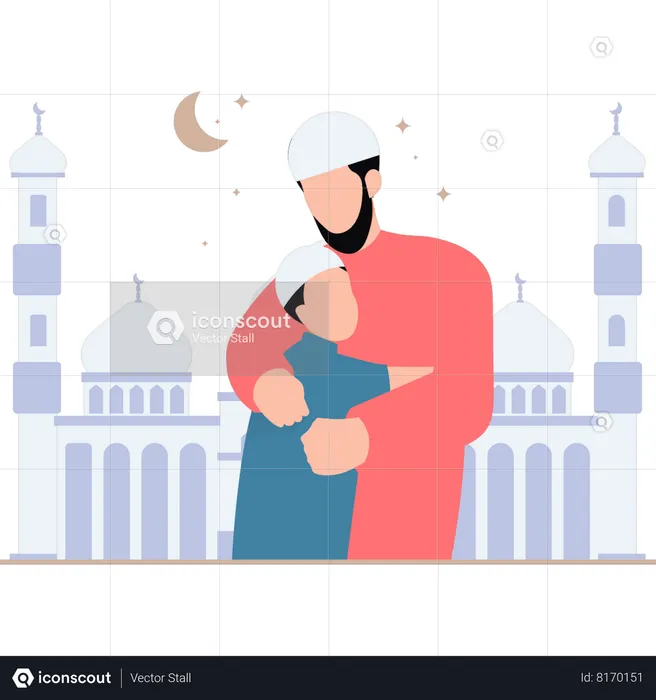 Child is hugging his father  Illustration