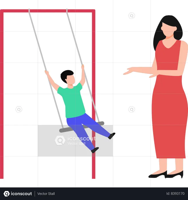 Child playing on swing in park  Illustration
