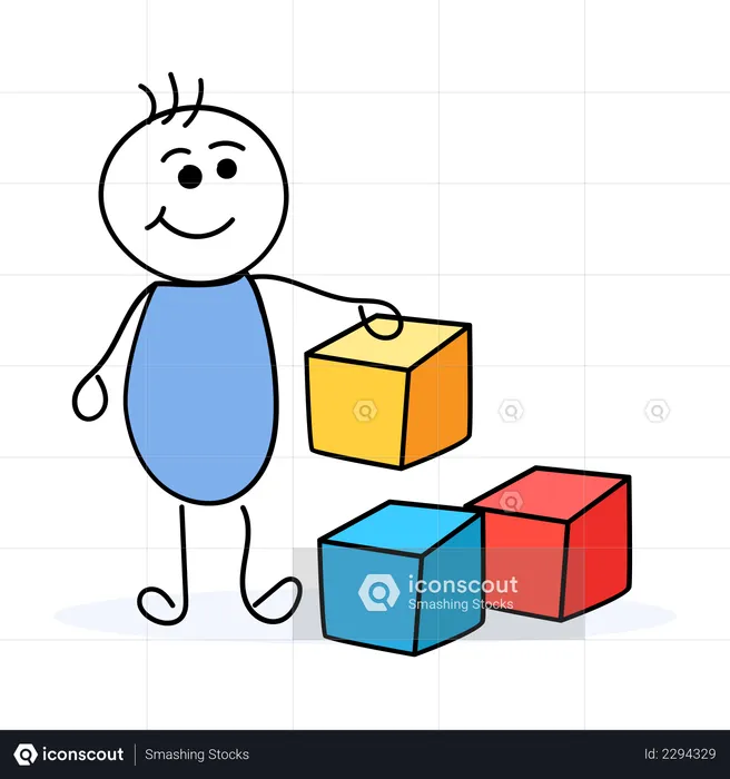 Child playing with colorful cubes  Illustration