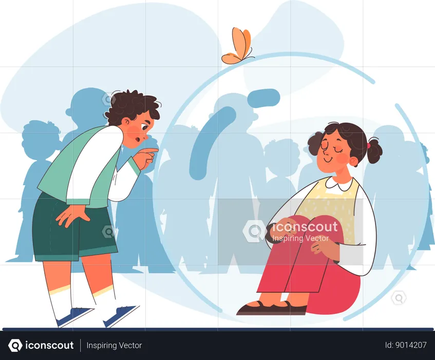 Child pointing introverted girl  Illustration