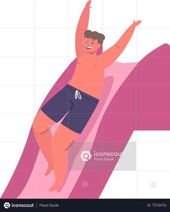 Child Sliding Down Water Slide Into Pool  Illustration