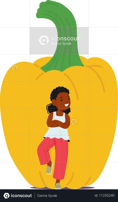 Child standing with bell pepper  Illustration