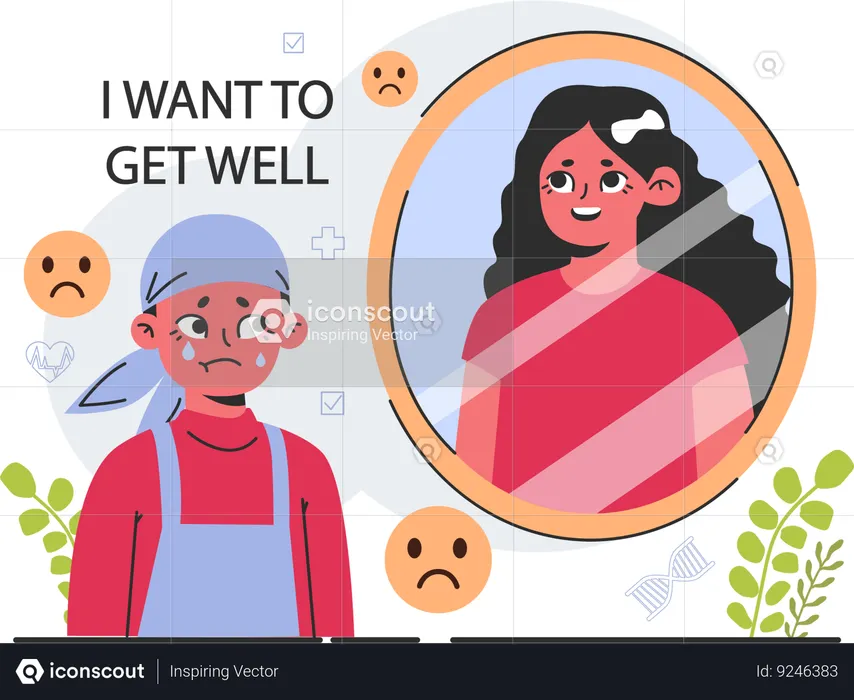 Child suffering from cancer crying to get well  Illustration
