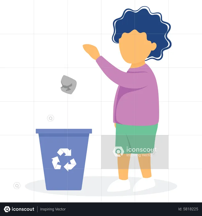 Child throwing waste in dustbin  Illustration