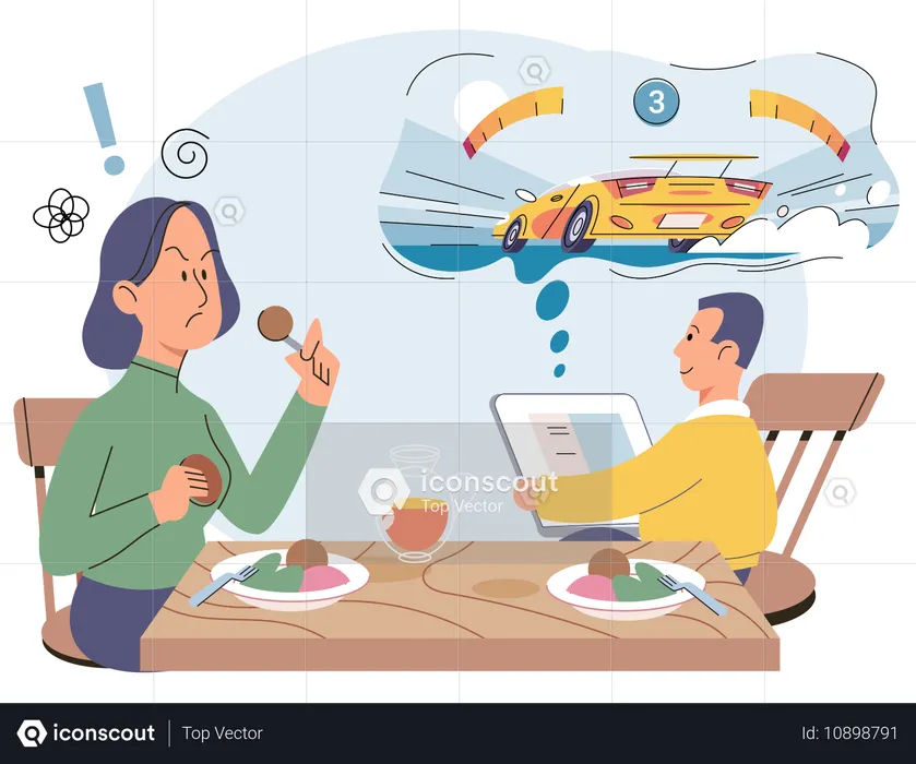 Child watching phone while eating  Illustration