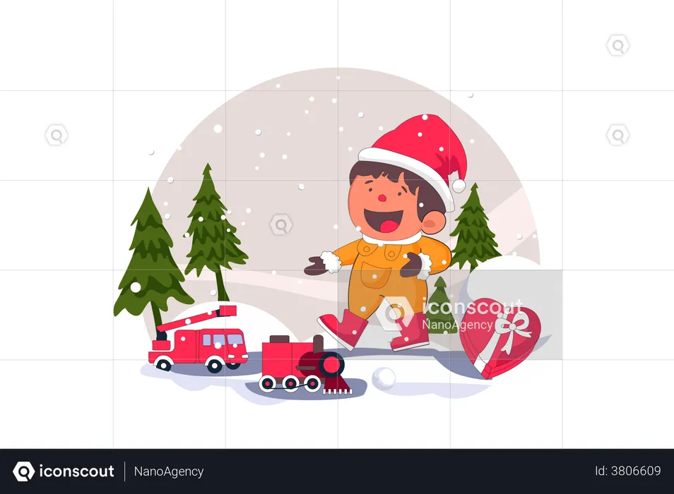 Child with Christmas toys  Illustration