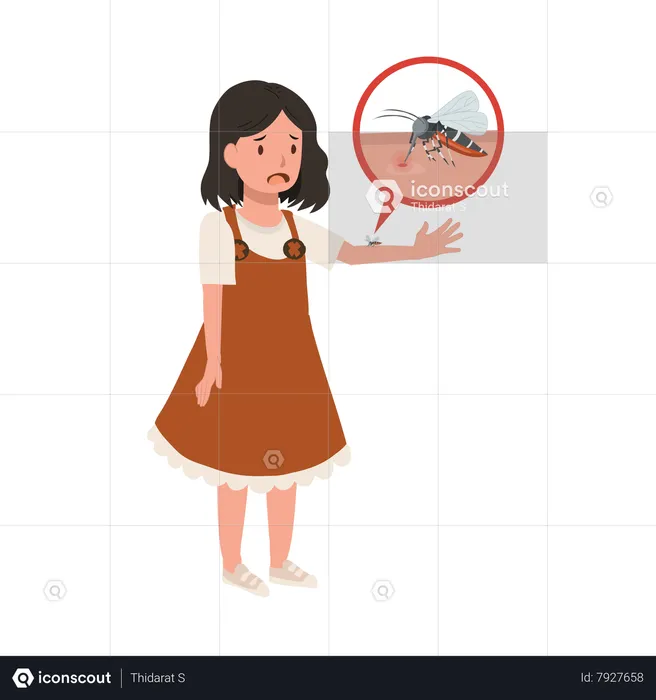 Child with Mosquito Bites Scratching Itchy Skin in Summertime  Illustration