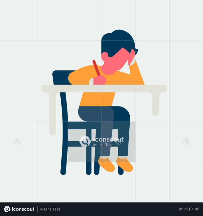Child Writing setting on study desk  Illustration