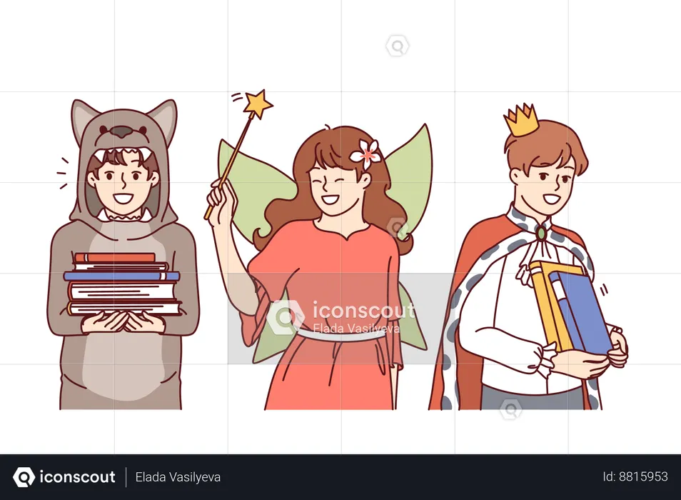 Children are dressed up in fairy tale characters  Illustration