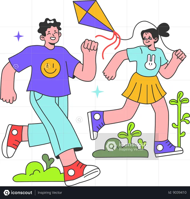 Children are flying kites  Illustration