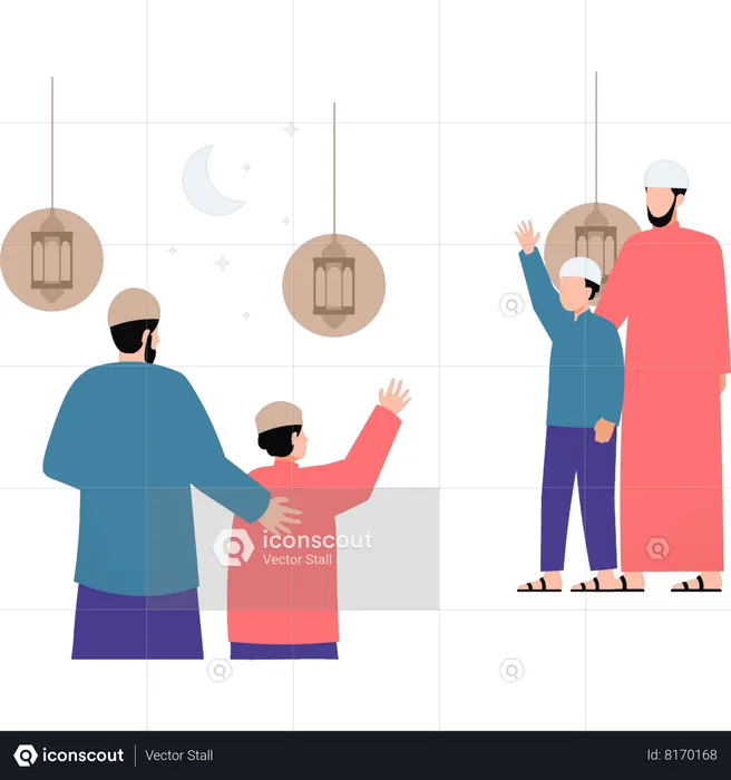 Children are meeting on Eid  Illustration