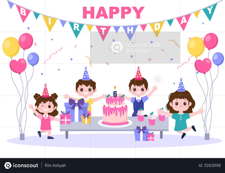 Children celebrating birthday  Illustration