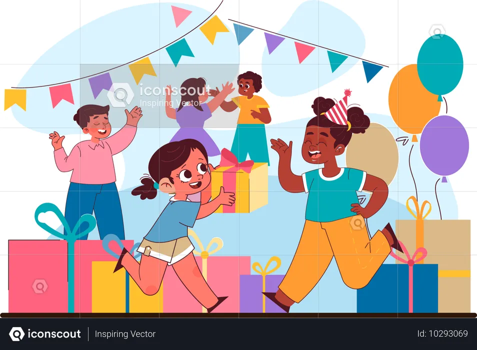 Children celebrating birthday party  Illustration