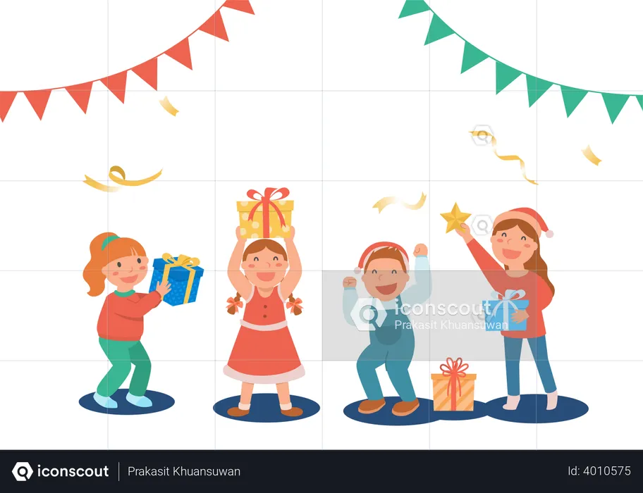 Children celebrating christmas party  Illustration