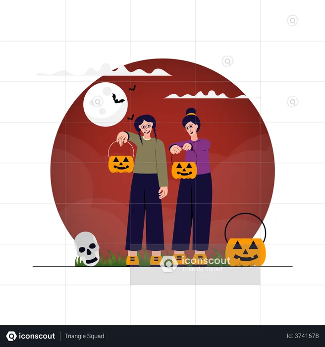 Children celebrating Halloween in devil costume  Illustration